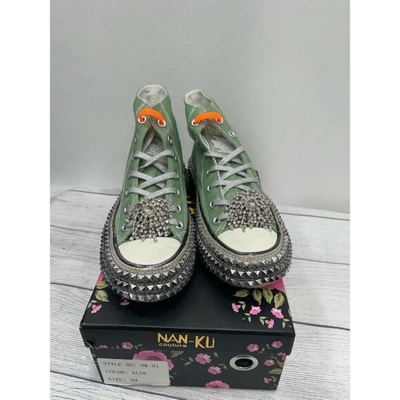 Nan-Ku X Free People Womens Cruise Studded Hi Top Sneakers Aloe Green Size 39/9 - Picture 1 of 6